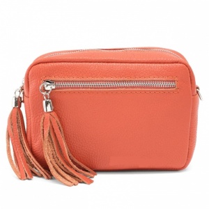 Double Tassel Leather Bag - Orange (SILVER HARDWARE)